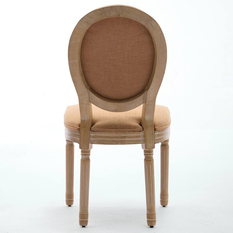 French Style Solid Wood Frame Upholstered Dining Chairs Set of 2, Antique Accent Chairs with Linen or Rattan Back