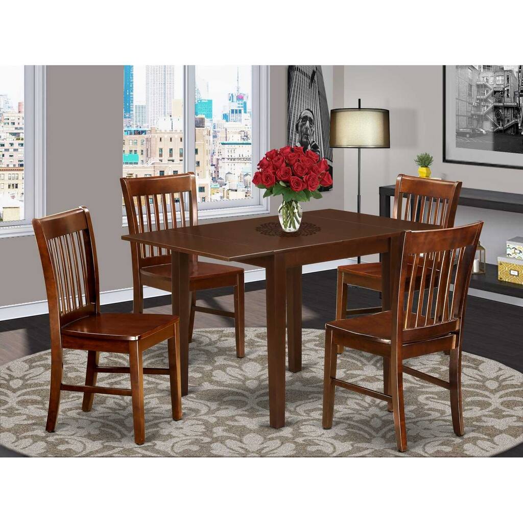 5-Piece Mahogany Finish Solid Wood Top - Dining Room Set - Seats 4