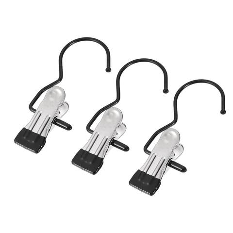 Laundry Clip with Hook Metal Boot Hanger Electrophoretic Black Hooks 114mm 12Pcs - Electrophoretic Black