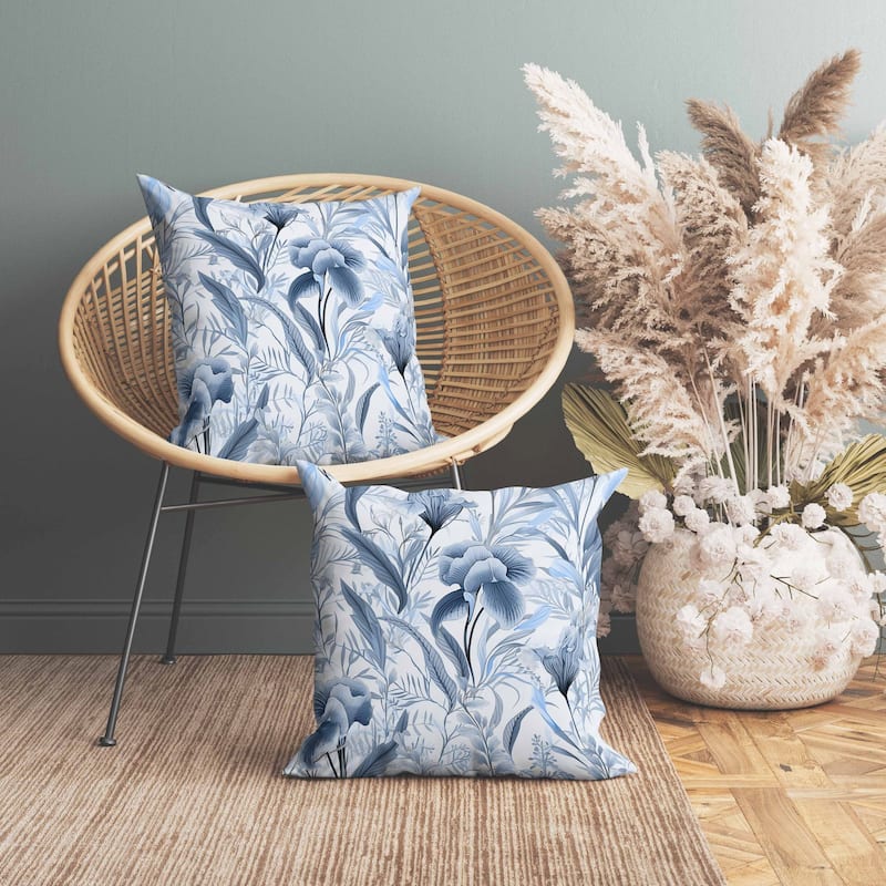 Breezy Buds Faux Suede Reversible Throw Pillow Blue and Grey