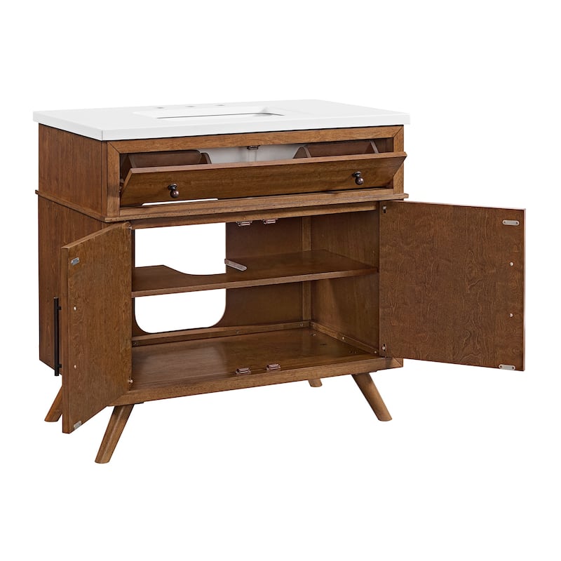 Mid-Century Modern 37” Cinnamon Brown Wood Single Bathroom Vanity