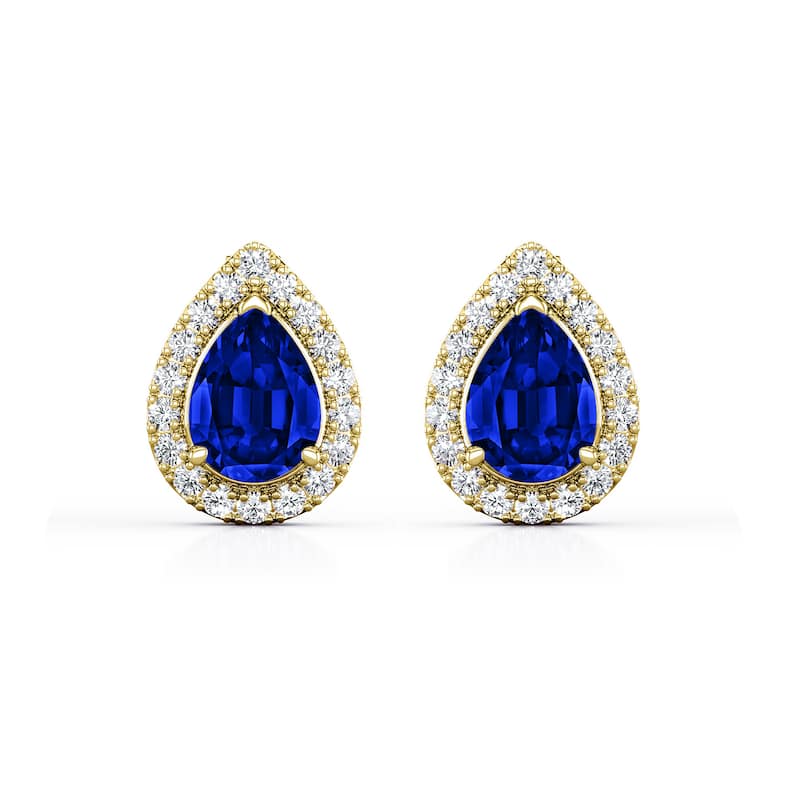 Auriya 14k Gold Lab Grown Gemstone Blue Sapphire Stud Earrings Pear 0.25 to 5.00 ct. tw. Halo Screw-Back