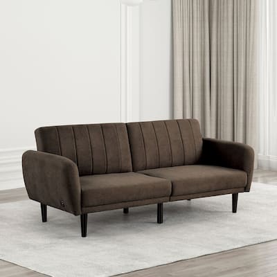 Futon Sofa Color Converts Into Bed Tufted Fabric Iron Leg Back Support 1pc Sofa