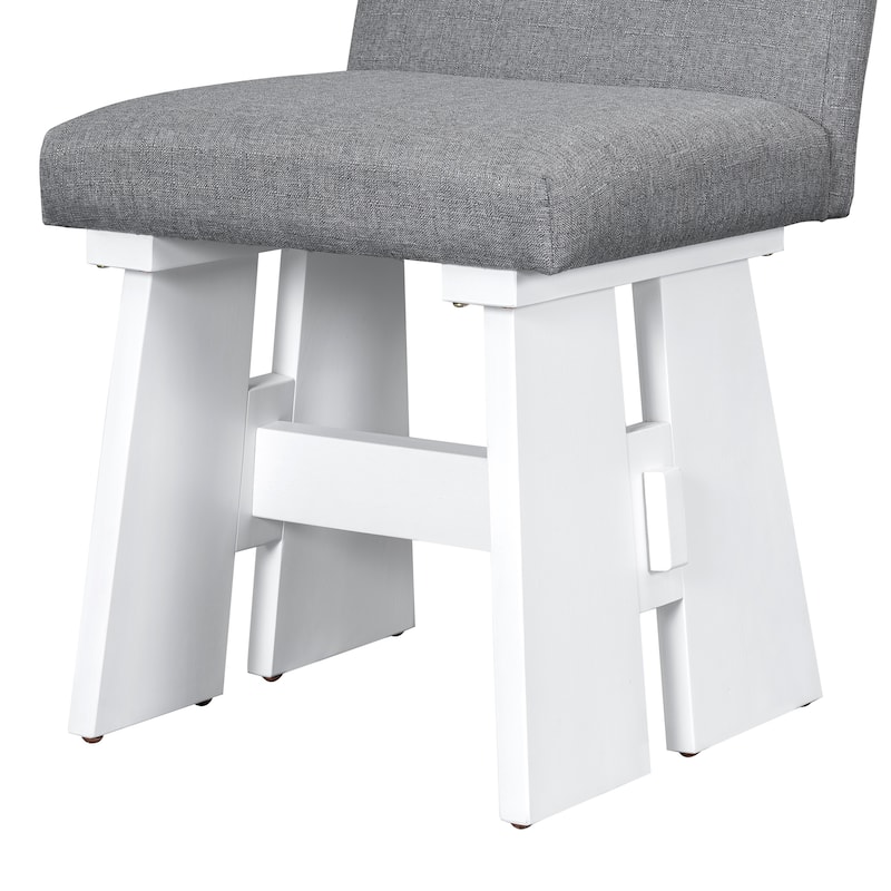 Modern 7-Piece Dining Table Set with 6 Upholstered Dining Chairs, Dark Gray+White