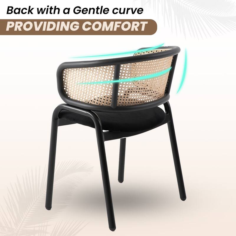 LeisureMod Set of 2 Modern Leather Dining Chair with Wicker Back & Black Steel Frame - Accent Side Armchair for Home Furniture