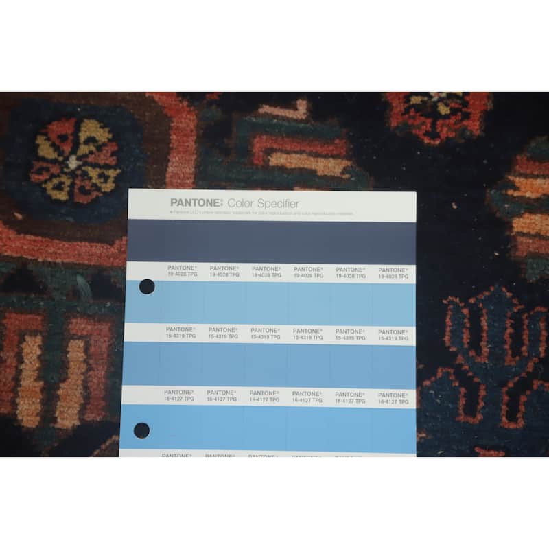 Hand Knotted Oriental 100% Wool Carpet Traditional Geometric Navy Blue & Blues Malayer Runner Rug - 16' 10'' X 3' 7''