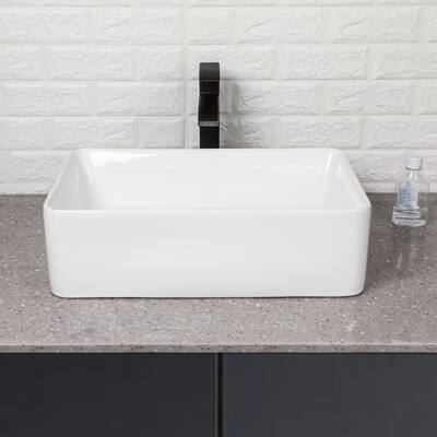 21"x14" Bathroom Sink Rectangular Modern Above Counter Bathroom Sink White Porcelain Ceramic Vessel Vanity Sink Art Basin