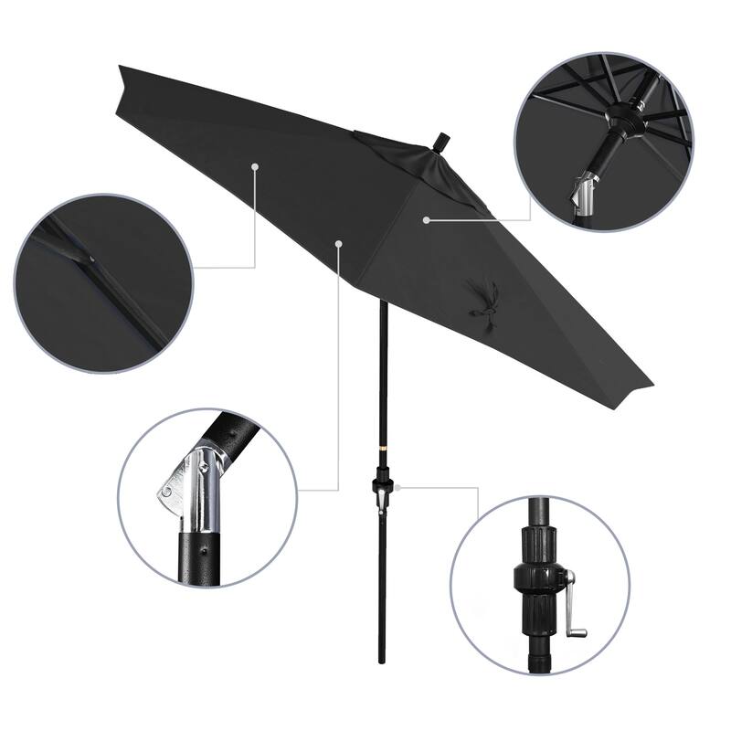 California Umbrella 9' Rd. Aluminum Patio Umbrella, Deluxe Crank Lift with Collar Tilt, Black Frame Finish, Pacifica Fabric