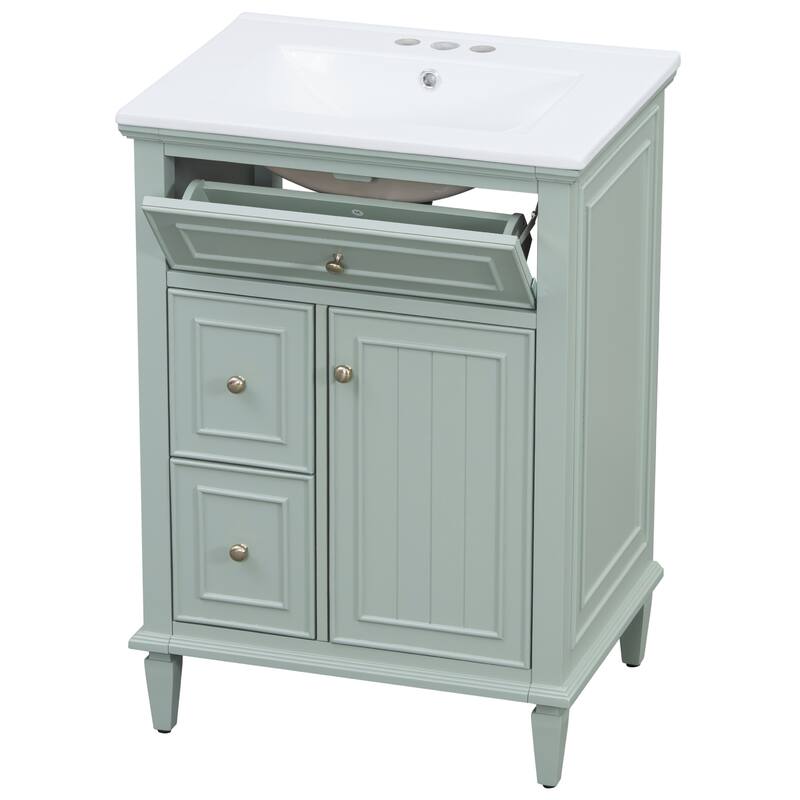 Roomfitters 24" Bathroom Vanity with Sink, Solid Wood Frame, Flip Drawer, 2 Side Drawers & Adjustable Shelf