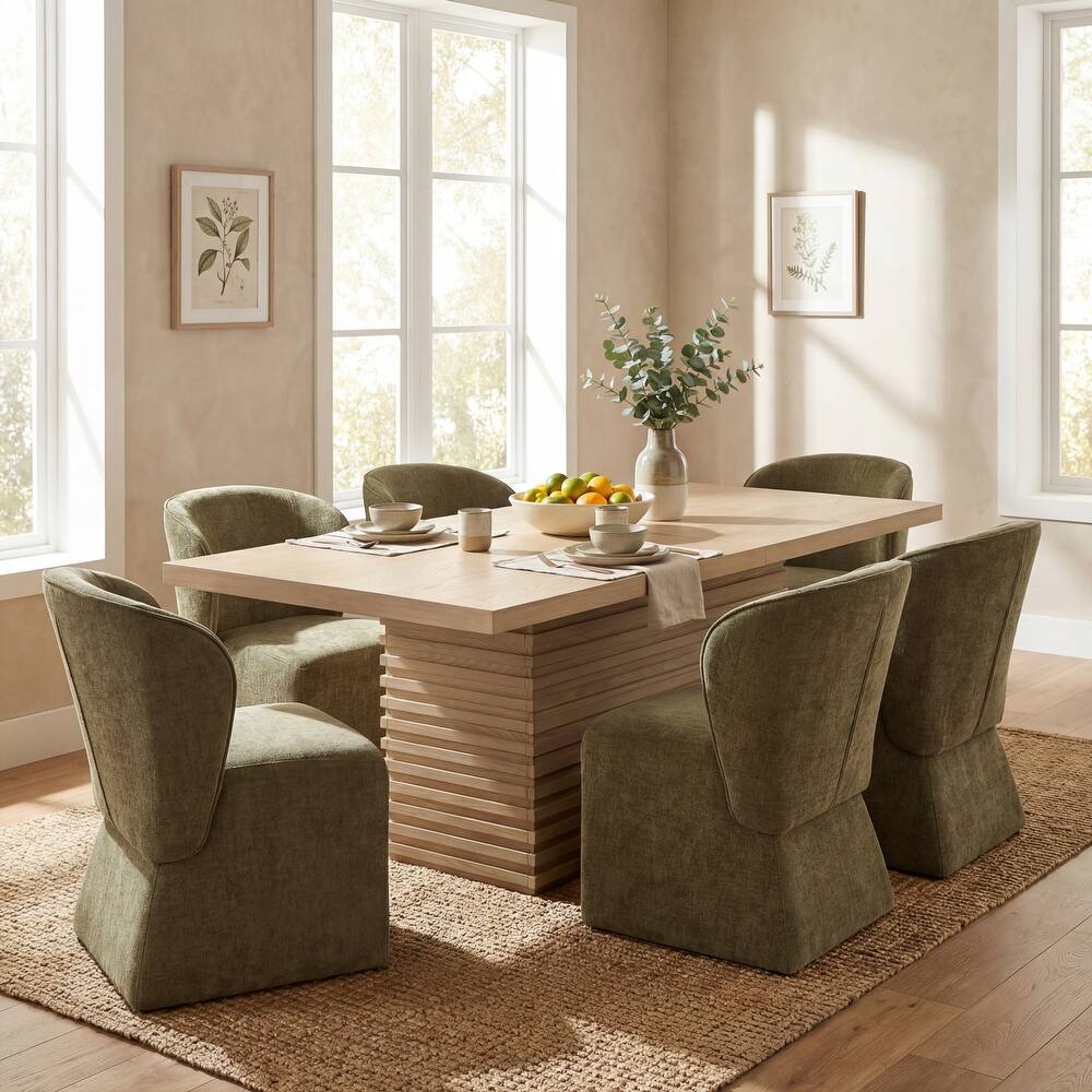 Christopher Knight Home - Eddie 7-Piece Upholstered Dining Set with 84" Rectangular Pillar Base Dining Table