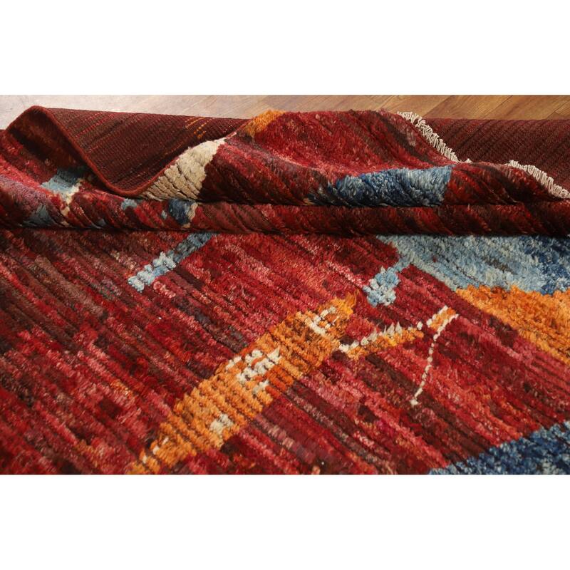 Geometric Moroccan Oriental Area Rug Handmade Red Wool Carpet - 6'4" x 8'9"