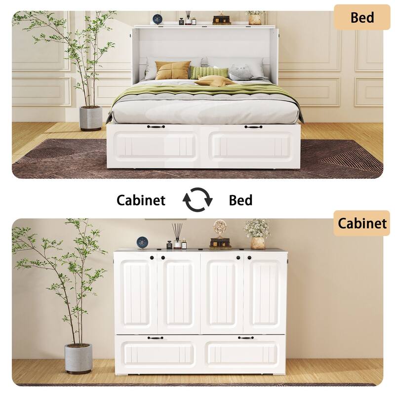 Murphy Bed Full Size with Storage Drawers Space Saving Cabinet Bed with Easy Pull Out Mechanism for Bedroom