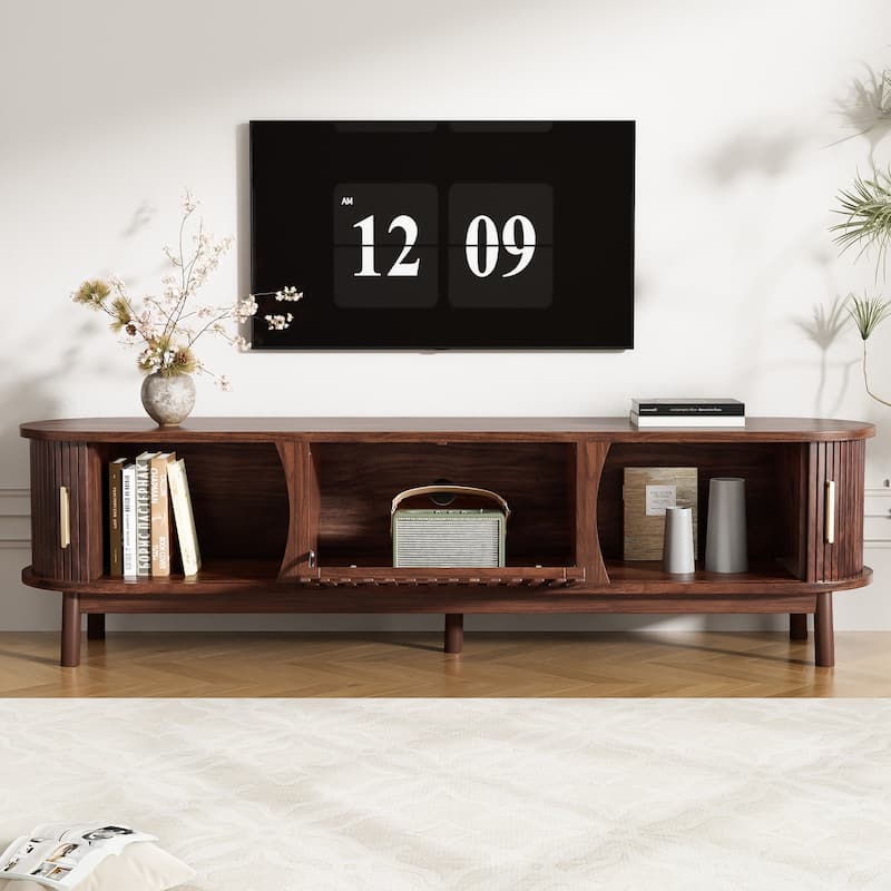 Rectangle TV Stand, Wood Entertainment Center with Storage Cabinet, Living Room TV Console Table for 75" TVs