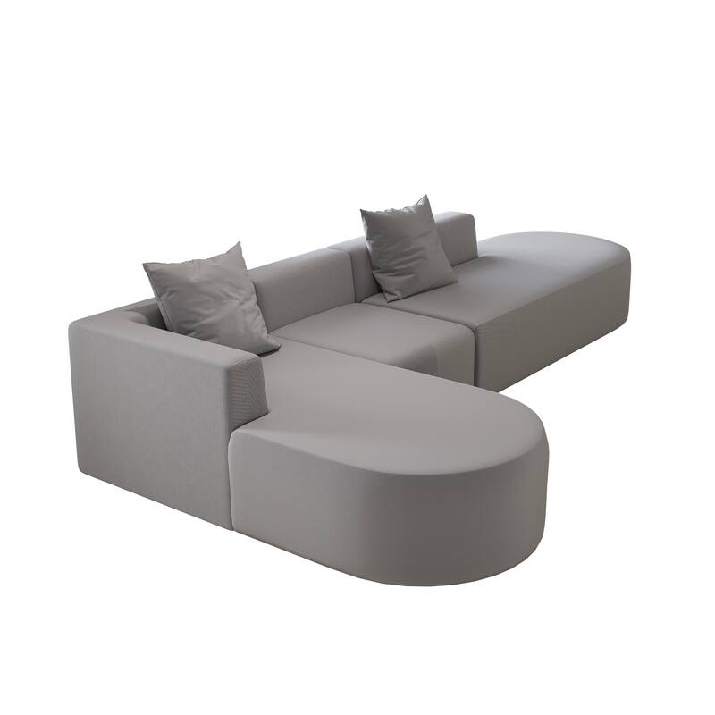 L Shaped Modular Sectional Sofa with Movable Ottoman, Corduroy Boneless Cloud Couch, Full-Compressed Deep Seat Sofa