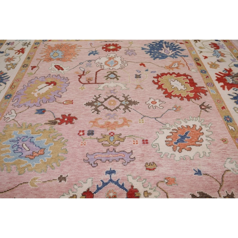 Pink Oushak Oriental Area Rug Handmade Wool Carpet - 8'11" x 11'7"