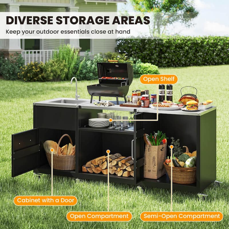 Costway 80" Outdoor Grill Table with Sink Drainage Cabinet Removable - See Details