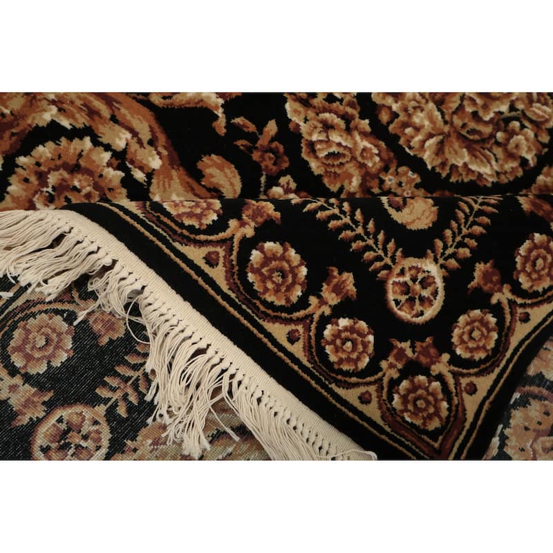 Hand Knotted Oriental 100% Wool Carpet Traditional Floral Black Aubusson Area Rug - 6' 0'' X 4' 1''