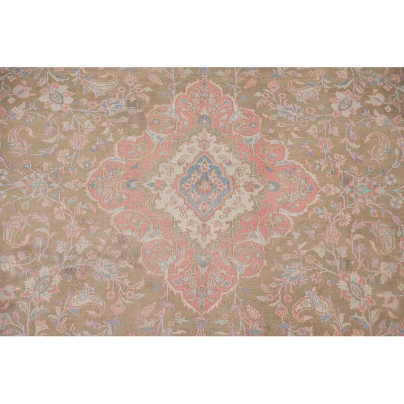 Hand Knotted Oriental 100% Wool Carpet Traditional Floral Green Mashad Area Rug - 9' 7'' X 6' 0''
