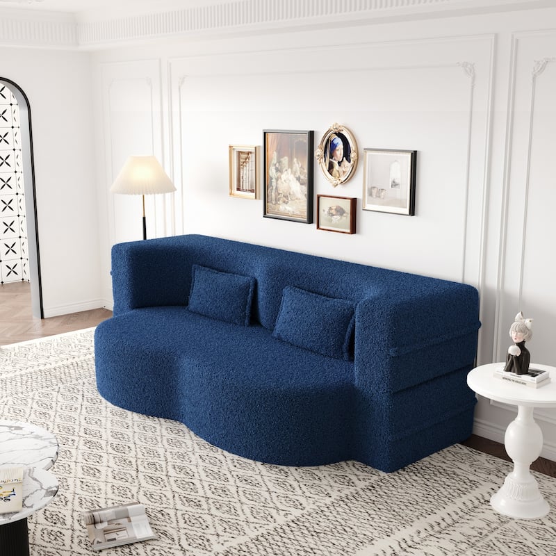 Floor Sofa with 2 Pillows,15" Full Size Folding Mattress,Blue