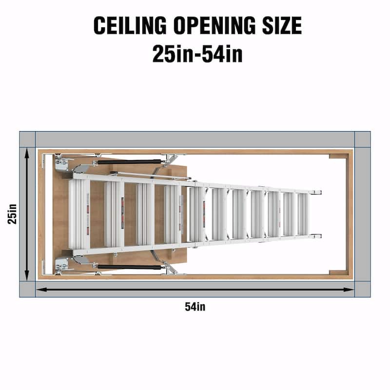Household Aluminum Attic Ladder: 25" x 54", 375 lbs Capacity, Fits 7'8" to 10'3" Ceiling Heights