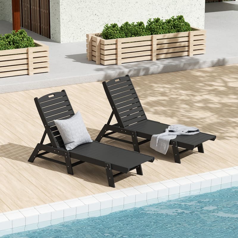 Laguna Hdpe All Weather Outdoor Patio Pool Reclining Armless Chaise Lounge (Set Of 2) - Gray