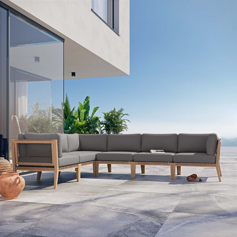 Clearwater Outdoor Patio Teak Wood 6-Piece Sectional Sofa - Gray Graphite