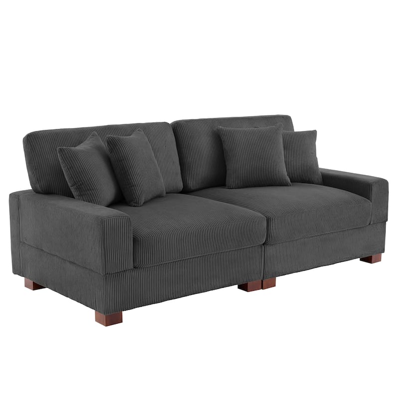Corduroy Couch Modular Sectional Sofa with Pillows