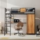 preview thumbnail 1 of 16, MDF & Metal Loft Bed Frame, Kids Loft Bed with L-shape Desk and Wardrobe, Metal Slat Support Black - Twin