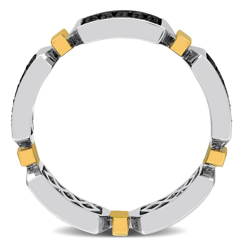 Miadora 1 1/2ct TDW Black Diamond Men's Band in Two-Tone 14k White and Yellow Gold