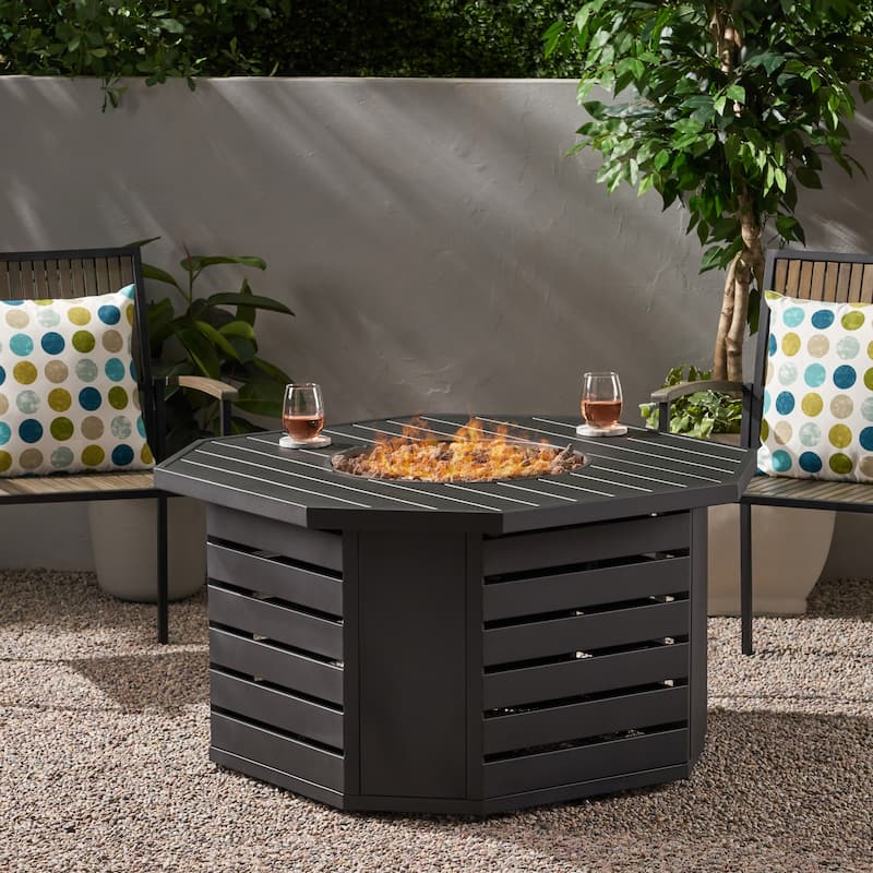 Rene Outdoor 50,000 BTU Octagonal Iron Fire Pit by Christopher Knight Home - N/A - Black