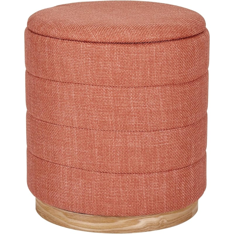 Modern Cylinder Ottoman with Hidden Storage Linen Upholstery Seat - Orange