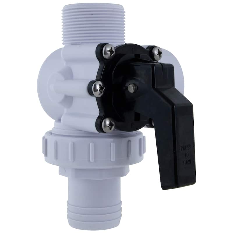 6.25-Inch White HydroTools Swimming Pool and Spa Standard Right Outlet 3-Way Ball Valve - 6.25"