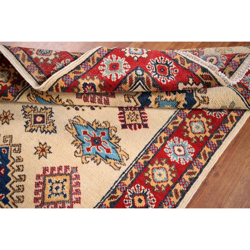 Kazak Oriental Accent Rug Handmade Beige Geometric Wool Carpet - 3'3" x 4'11"