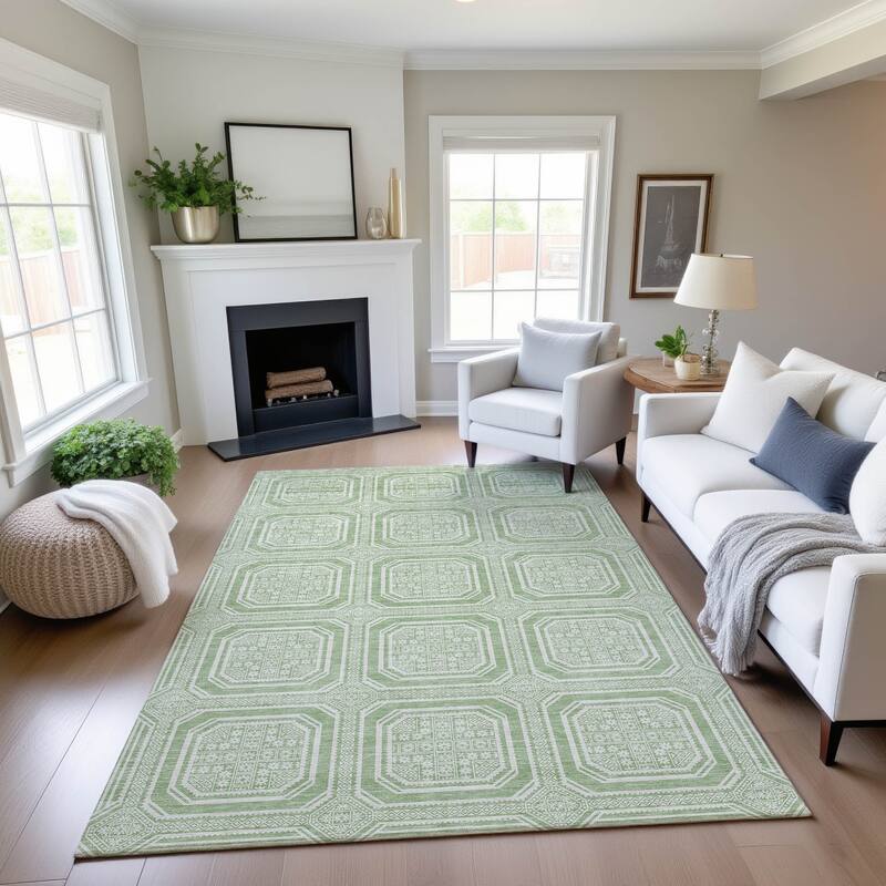 Premium Washable Super Soft Classic Panel Mayfield Rug - Mint - 9' x 12'
