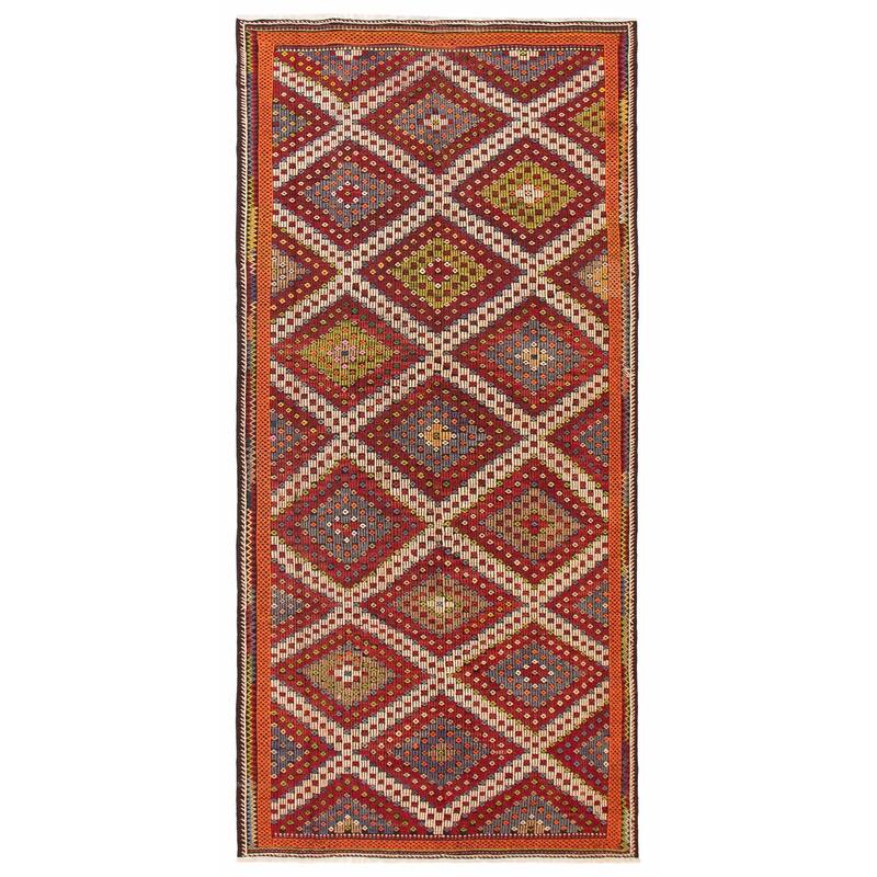 ECARPETGALLERY Flat-Weave Yoruk Red Wool Kilim - 5'10 x 11'11 - Dark Red - 5'10 x 11'11