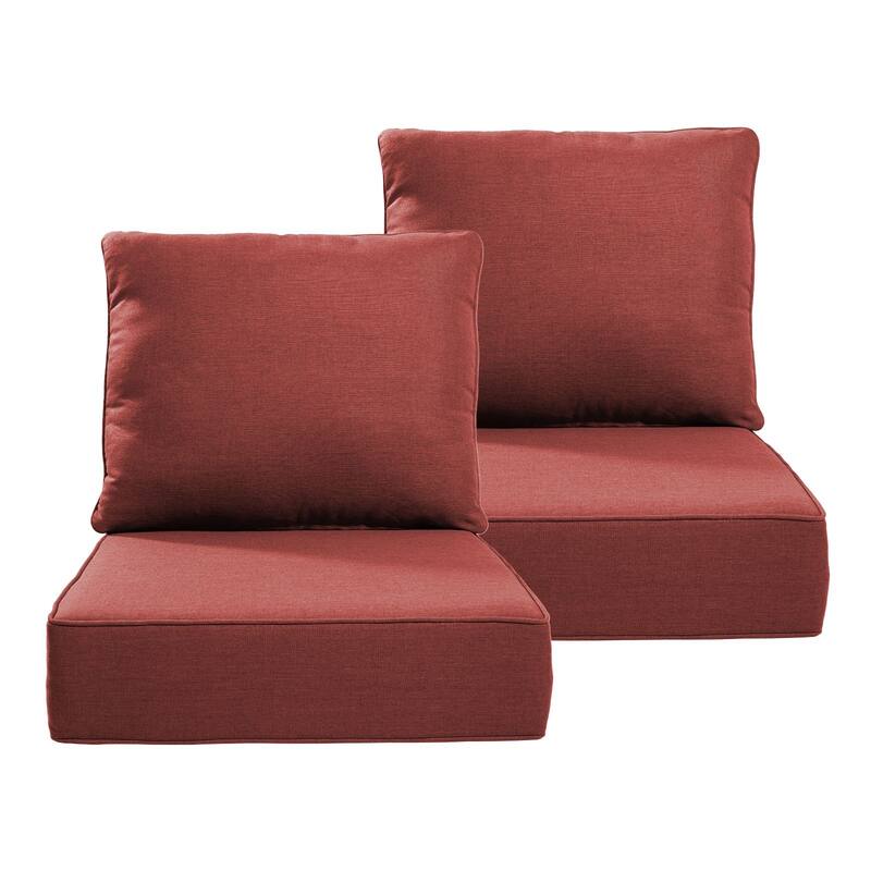 22" W x 24" D x 6" T Outdoor Lounge Chair Replacement Cushion Set Water and Fade Resistant - 2 Sets - Red