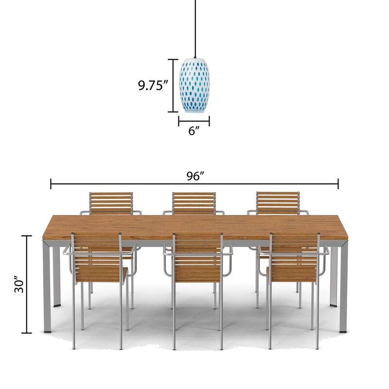 Adriana River of Goods Black Metal and White/Blue Glass 6-Inch Pendant Light with Adjustable Hanging Cord - 6" x 6" x 70.75"