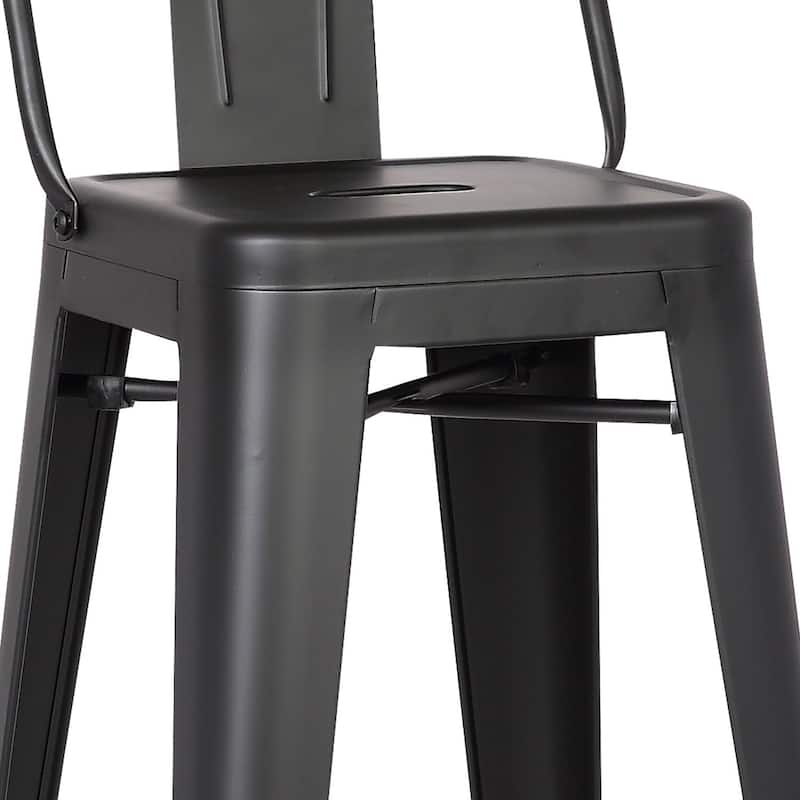 Industrial Metal Bar Stools Set of 2 Bucket Back 4 Leg Design 30in Seat Matte Black