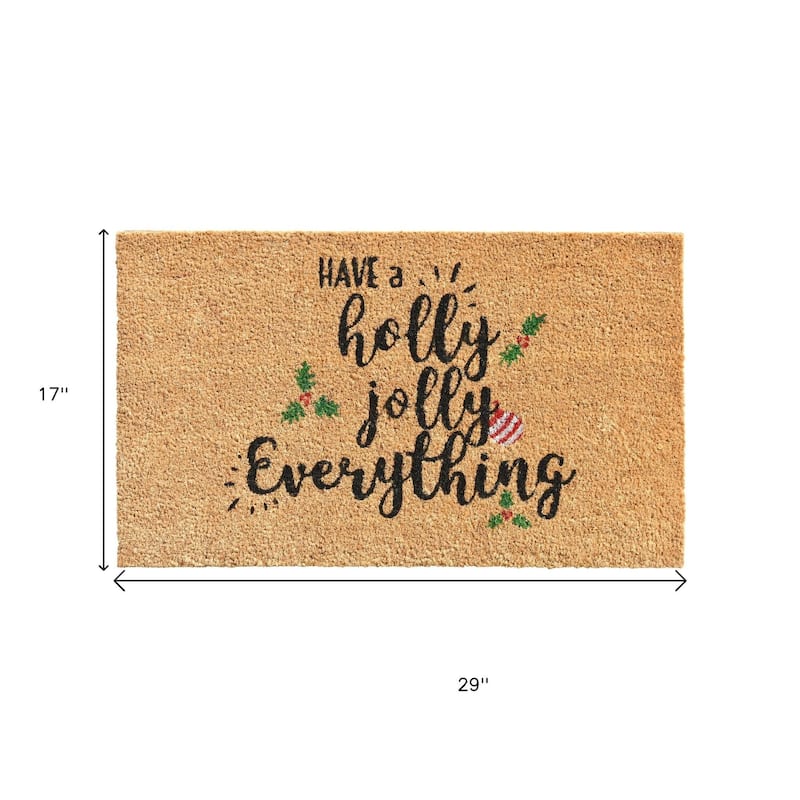 HomeRoots 17" X 29" Brown Black And Green Christmas Outdoor Coir Door Mat - 17.00' X '29.00