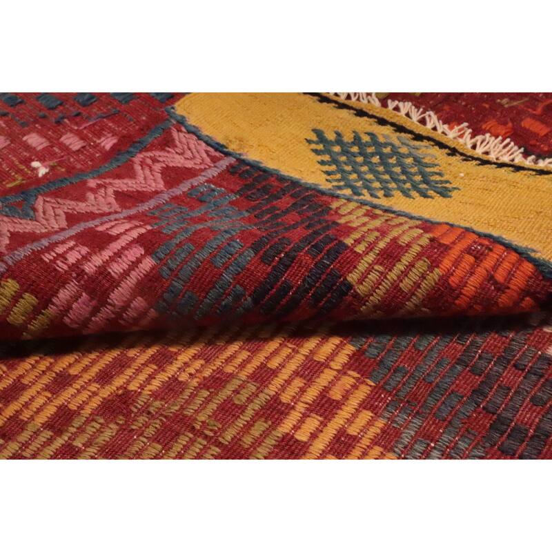 Hand Woven Oriental 100% Wool Carpet Southwestern Tribal Multi-Colored Kilim Area Rug - 9' 2'' X 5' 4''