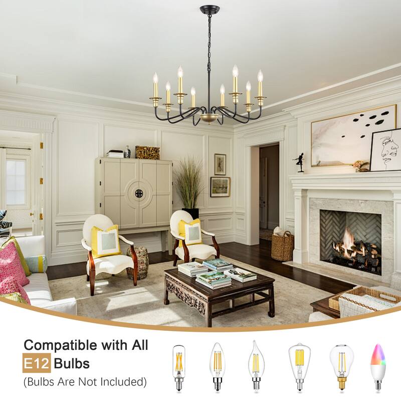 8-Light Rustic Candlestick Island Chandelier Linear Chandelier Lighting for Kitchen Island
