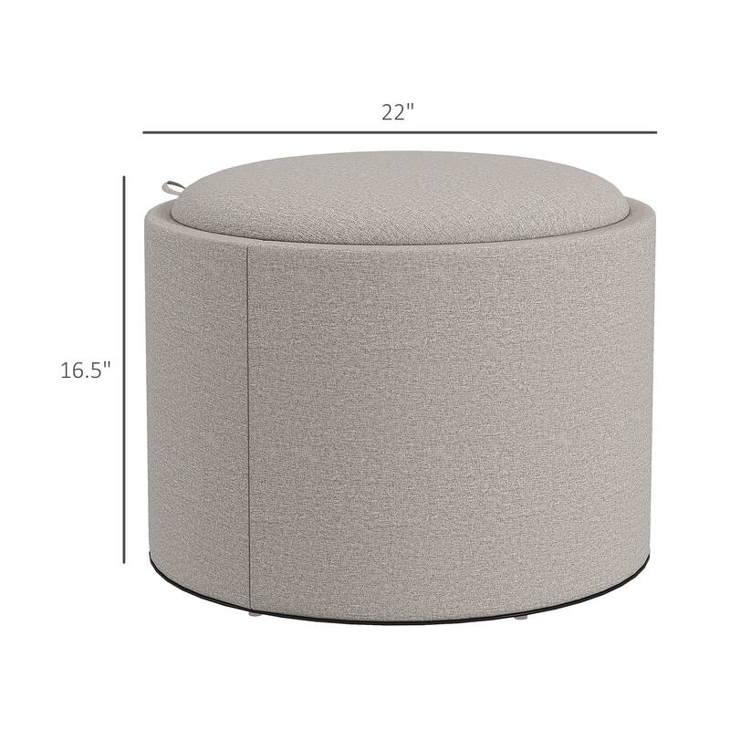 Light Grey Storage Ottoman with Reversible Tray Lid Footrest and Hidden Storage for Small Spaces