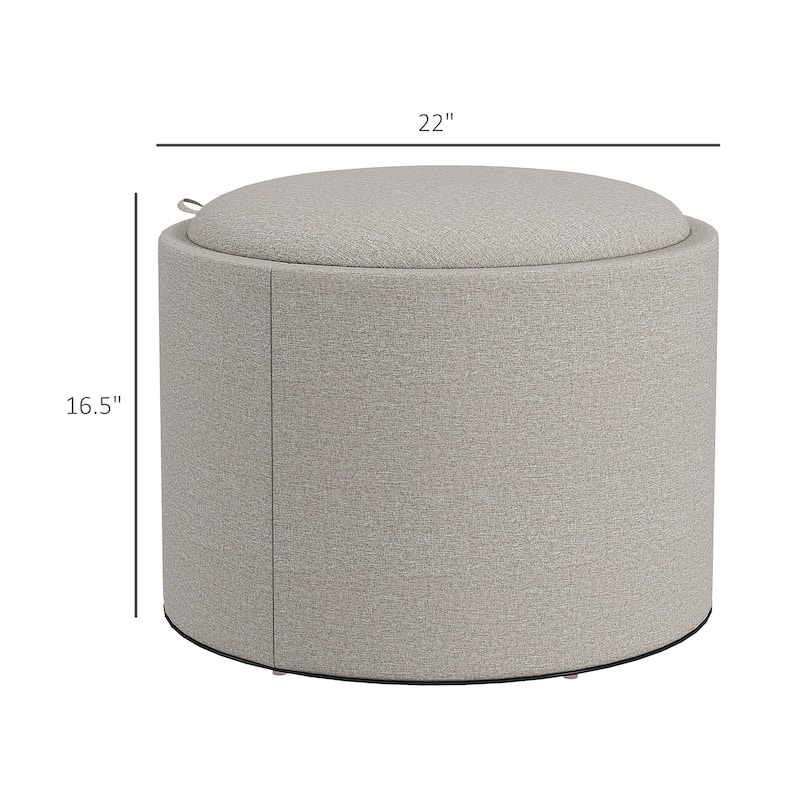 Round Storage Ottoman Coffee Table with Flip Top Tray - Grey - Large