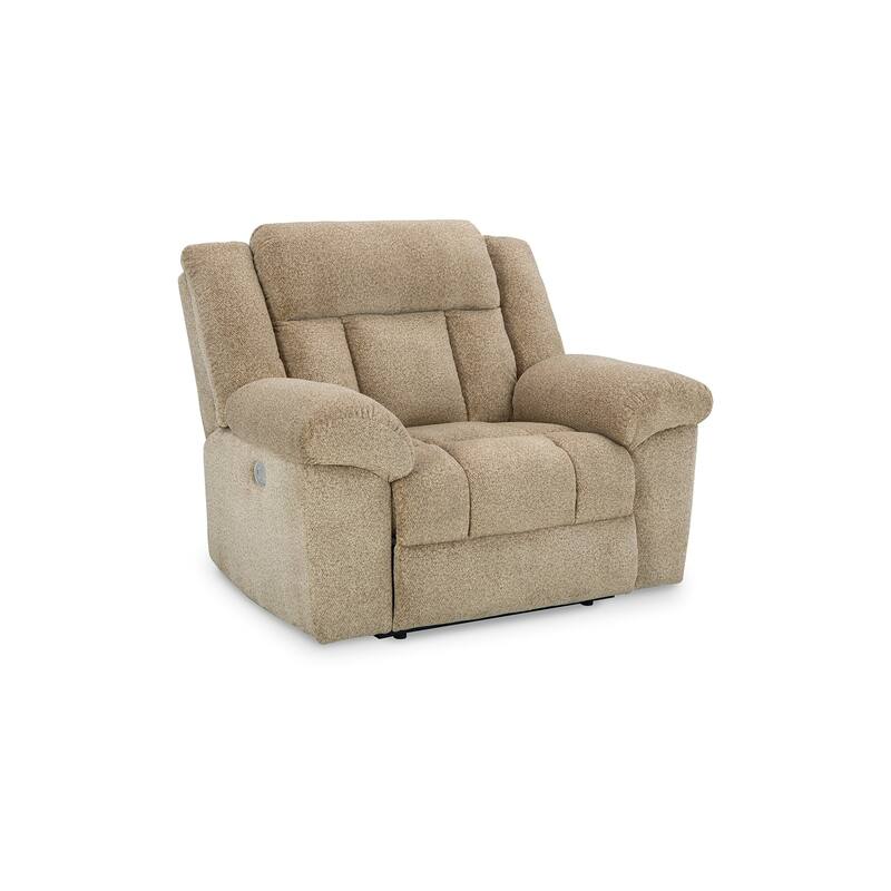 Kendy Power Recliner Chair, Adjustable Headrest, Beige Brown Polyester