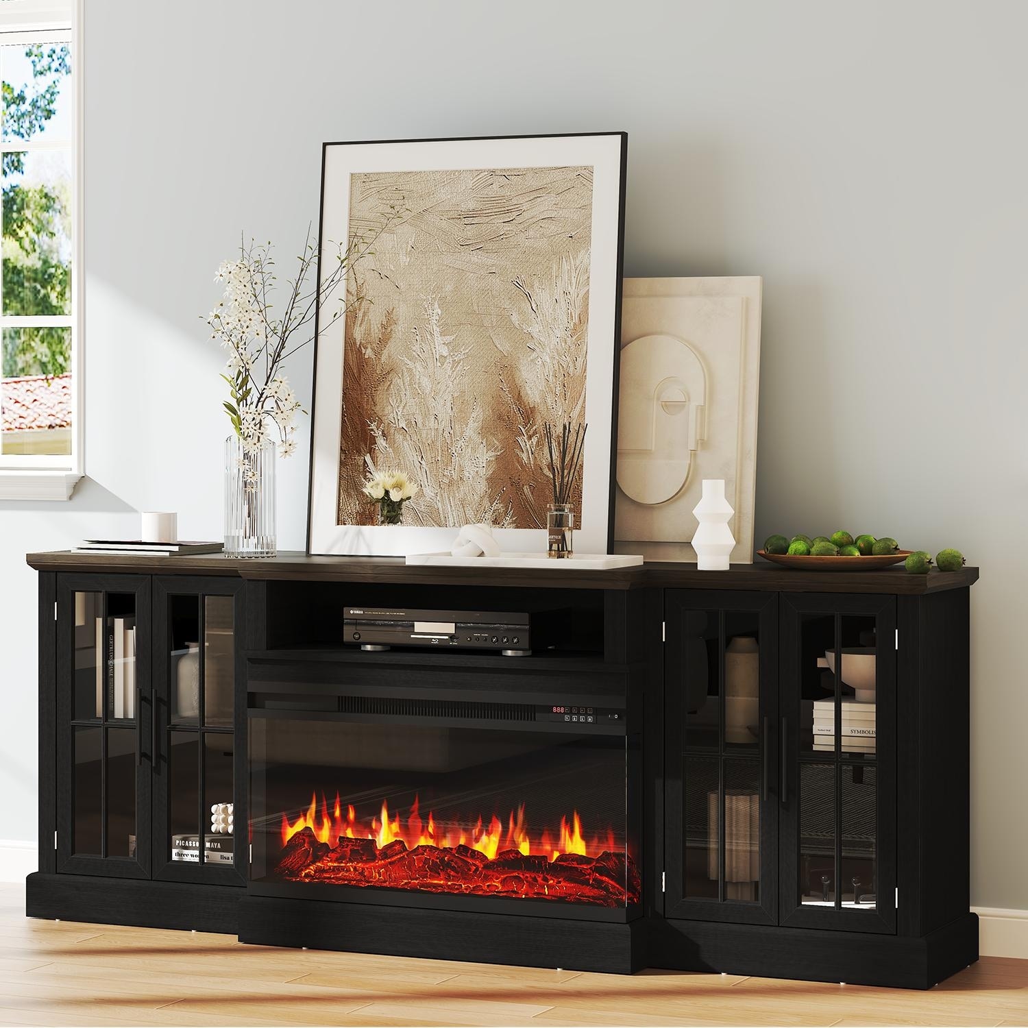 98" Farmhouse TV Stand with 36" Fireplace for TVs up to 100"