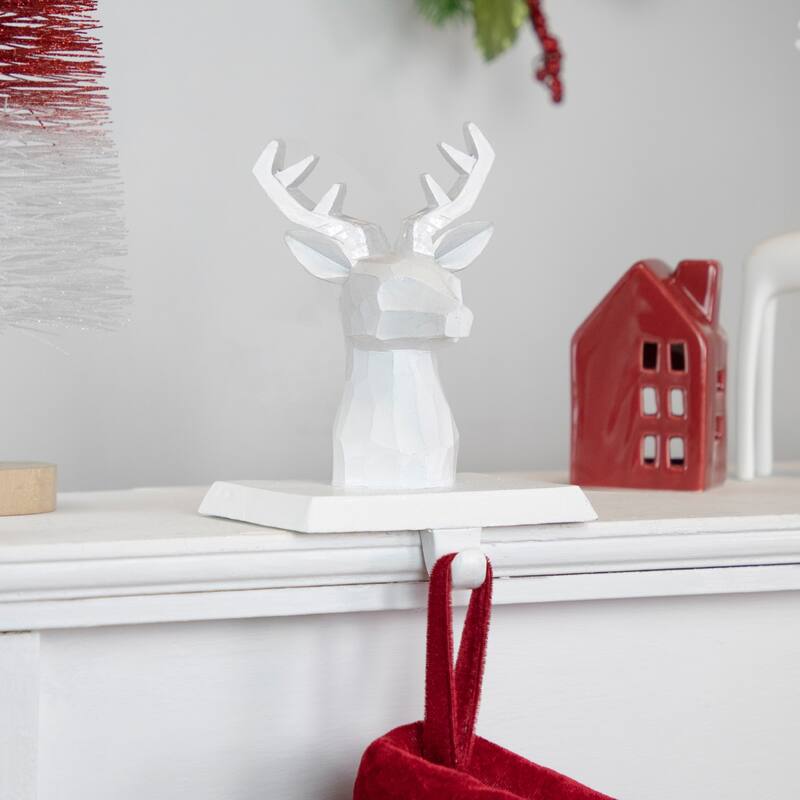 Set of 2 White Reindeer Head Christmas Stocking Holders 5.75"