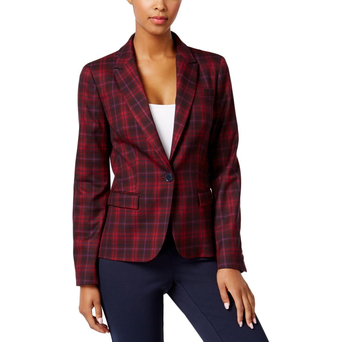 Shop Tommy Hilfiger Womens Blazer Elbow Patches Plaid Overstock