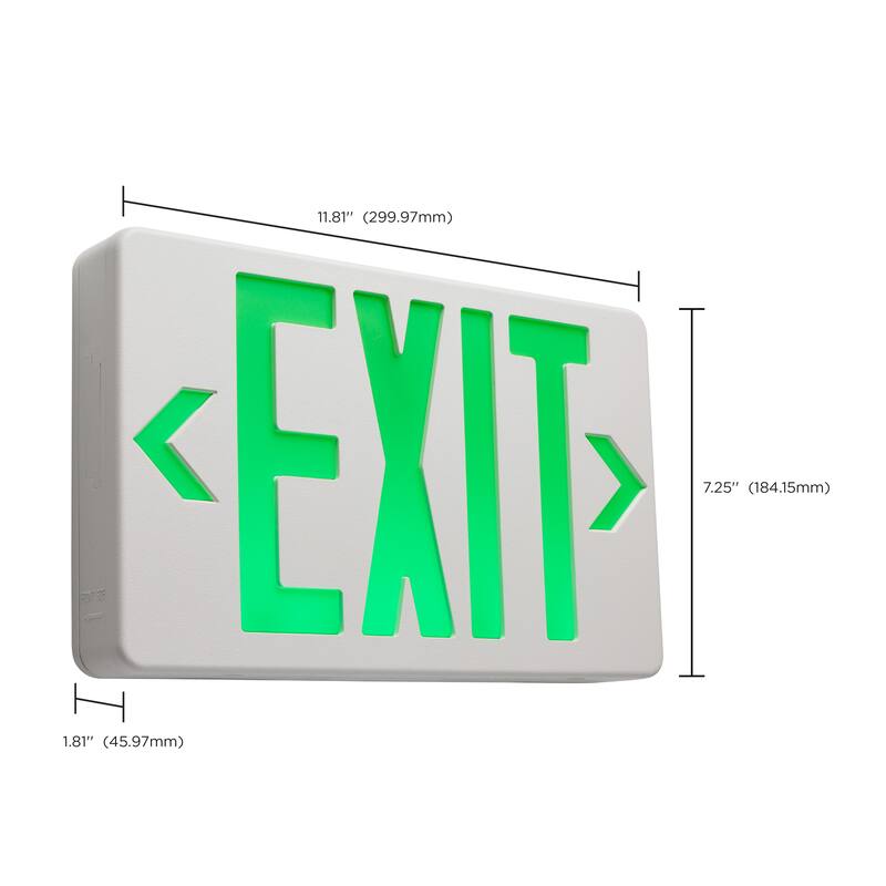 Green LED Exit Sign 90min Ni-Cad backup 120/277V Single/Dual Face - White