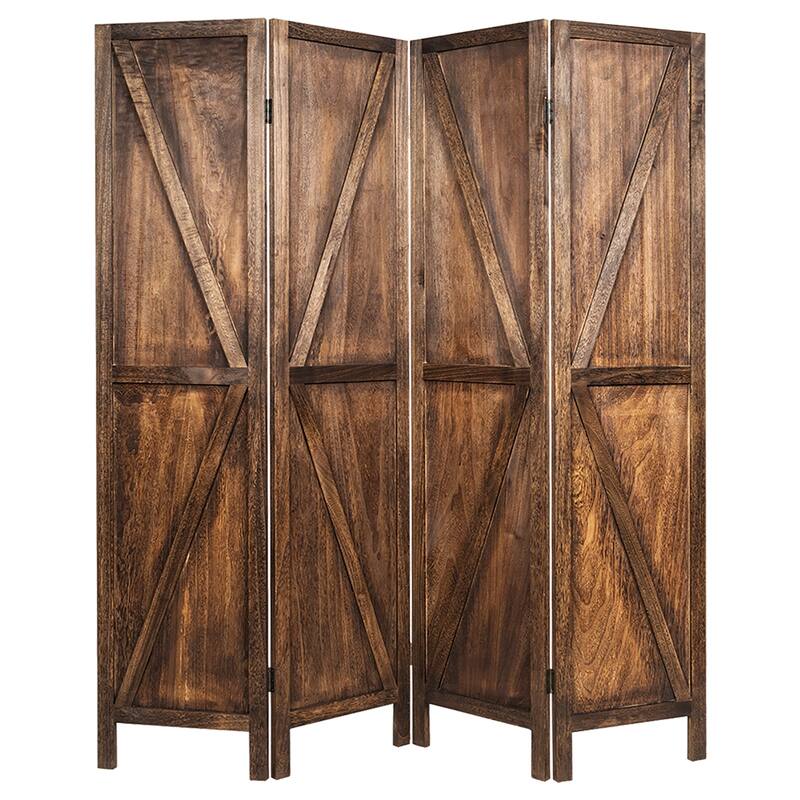 Costway 4Panels Folding Wooden Divider W/ V-shaped Design 5.6Ft Tall
