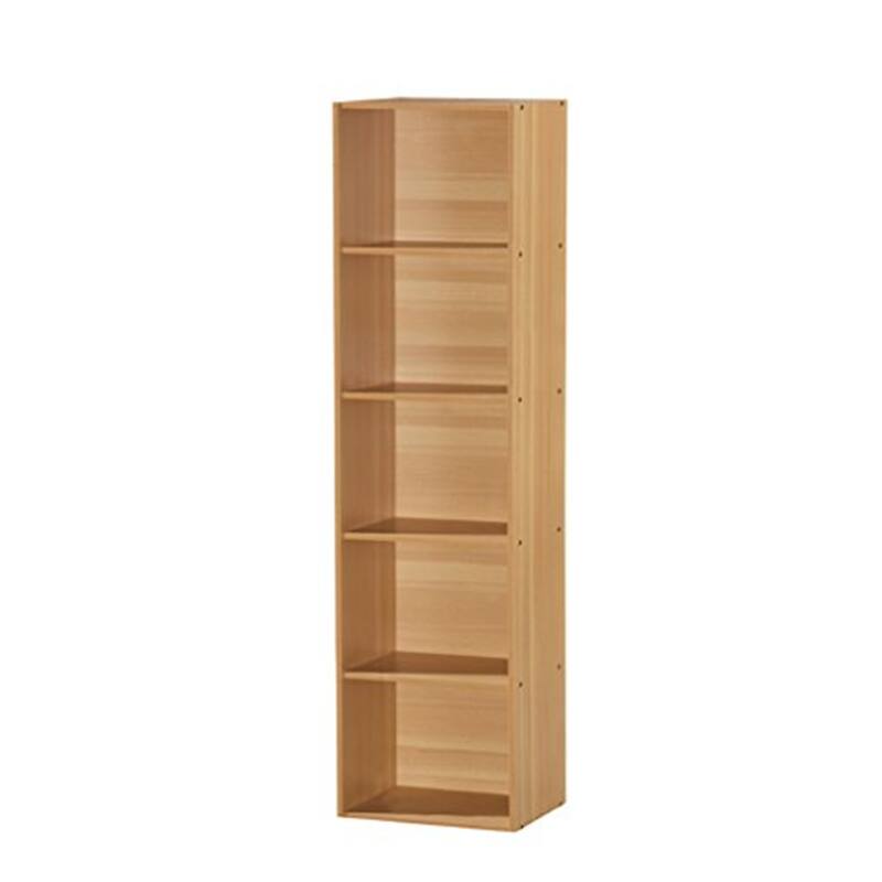 Modern Wood Shelf Unit - 5 Tier Open Bookcase, Beech Finish, Tall Storage Organizer
